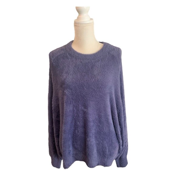 New! AERIE Flurry Crew Sweater Dusty Blue Fresh Bright Fuzzy Oversized Large - Picture 1 of 14